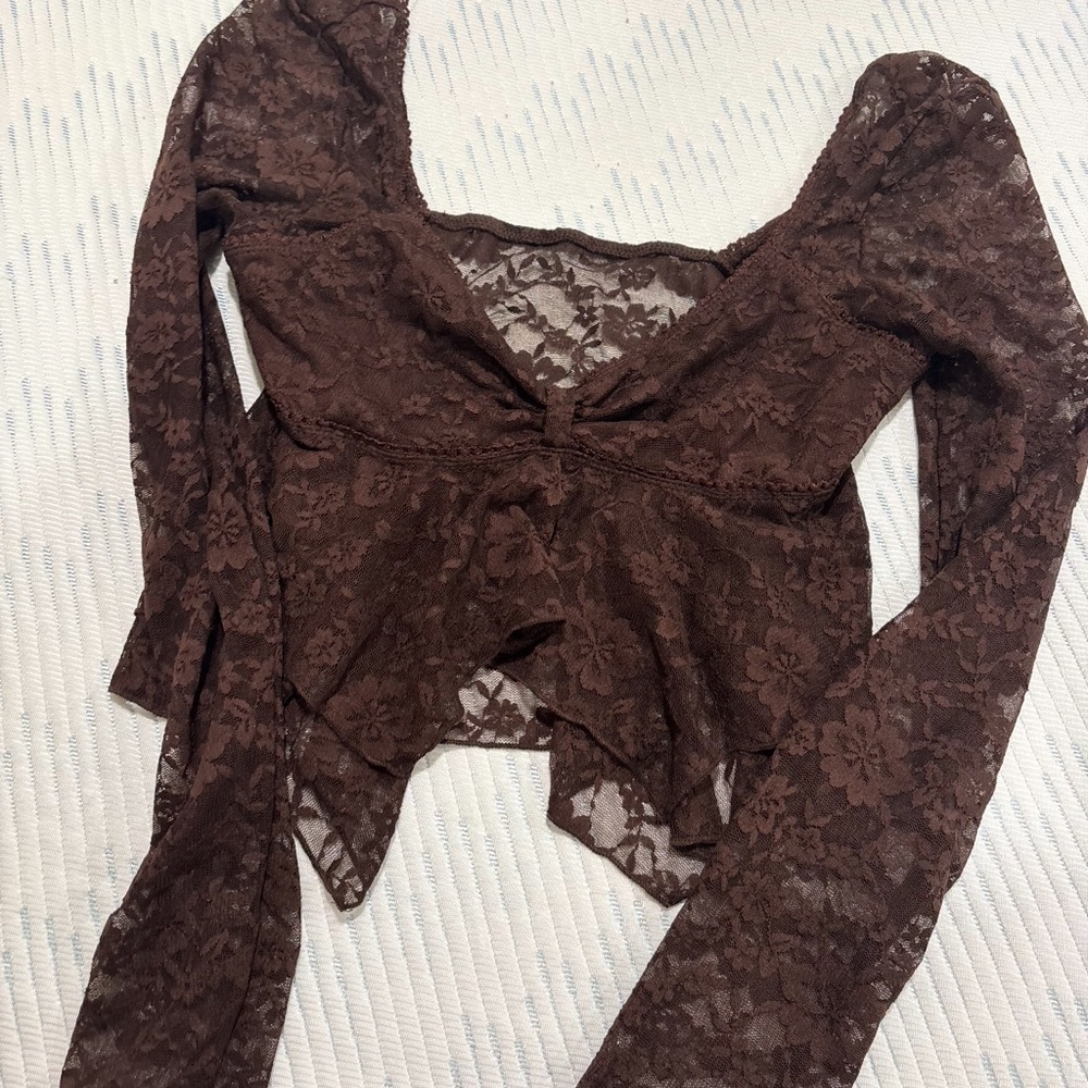 PrettyLittleThing Chocolate Lace Long Sleeve Top